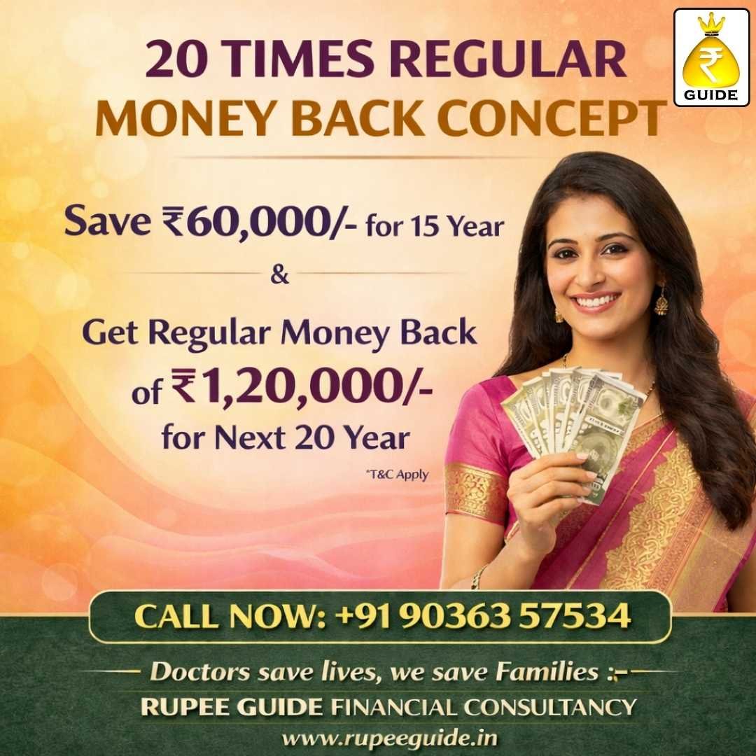 20 times regular money back investment concept for long term wealth. Consult the certified financial planner near me today.