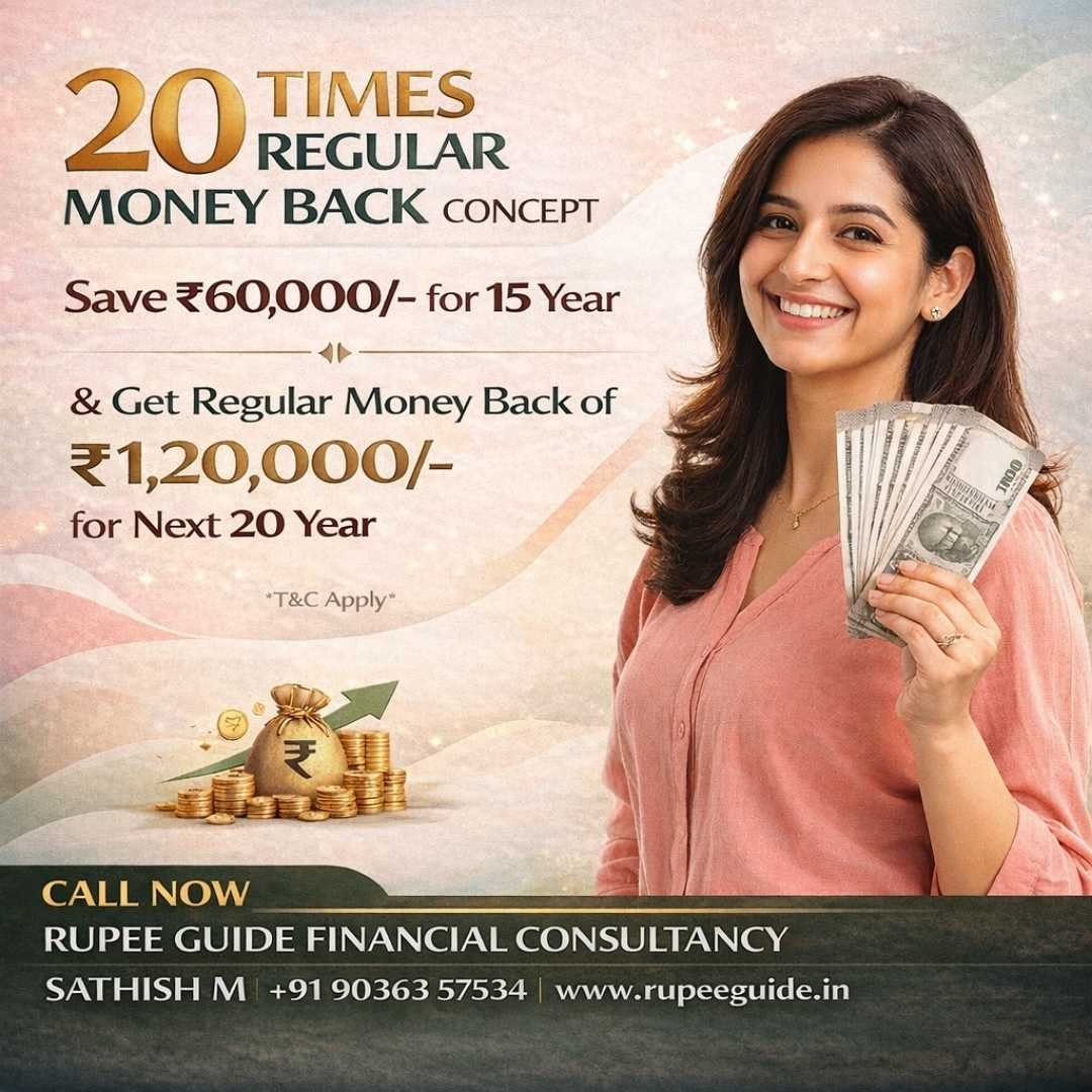 20 Times Regular Money Back concept for long term regular income. Consult the expert advisor near me in bangalore today.