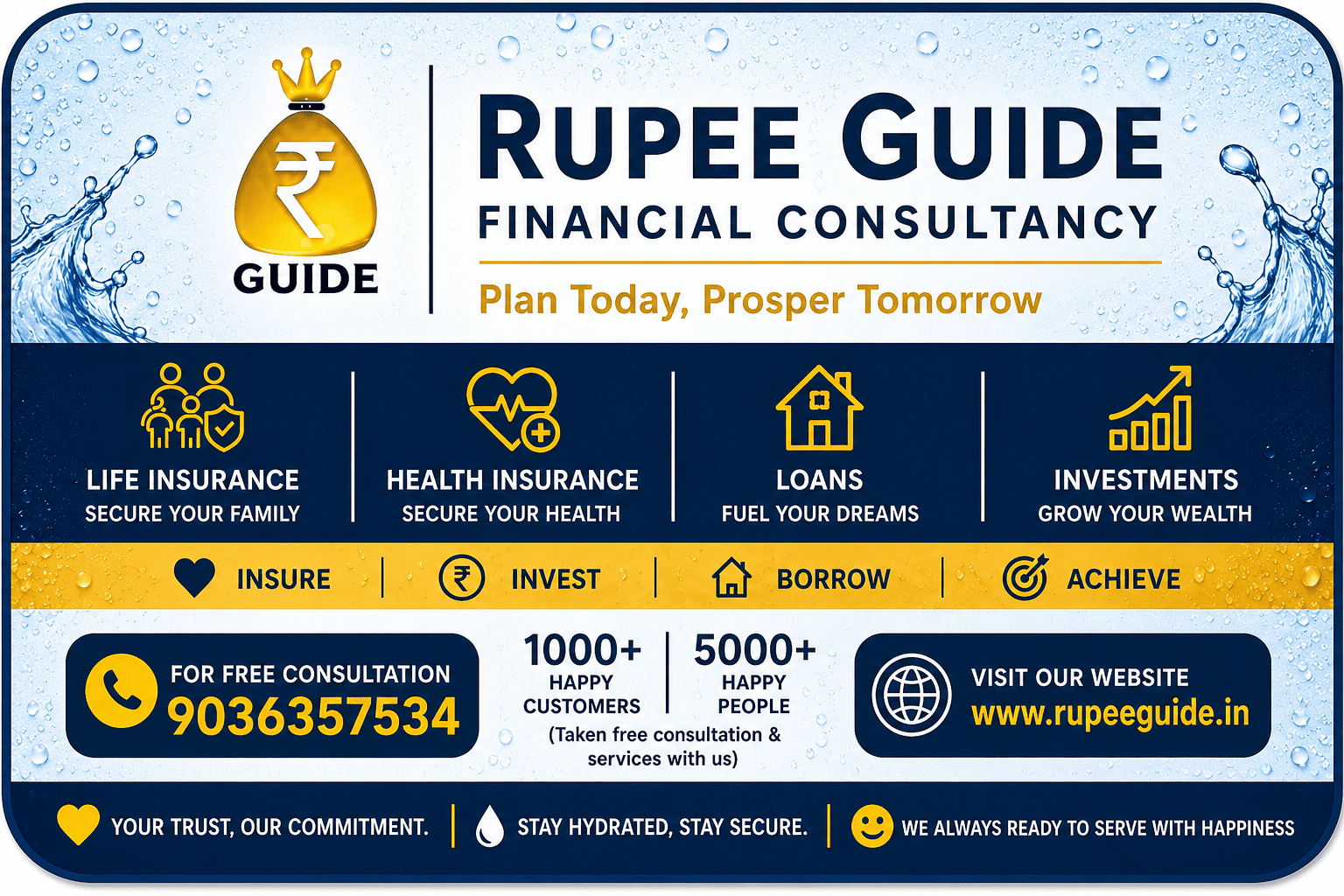 Overview of Rupee Guide financial services including insurance, loans, and investments. Consult the financial advisor near me today.