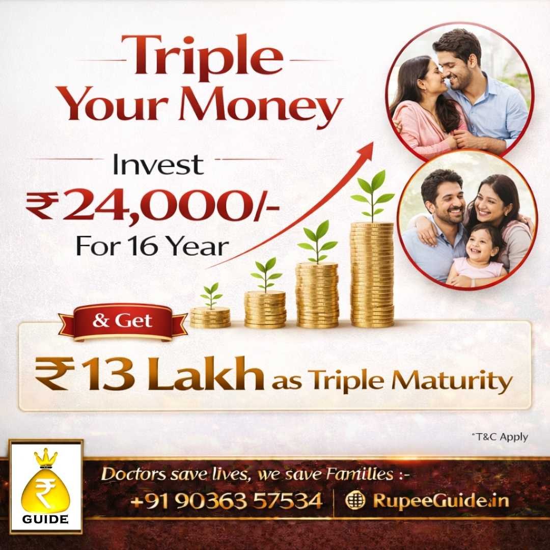 Triple your money investment concept with 13 Lakh triple maturity. Consult the best insurance agent bangalore today.