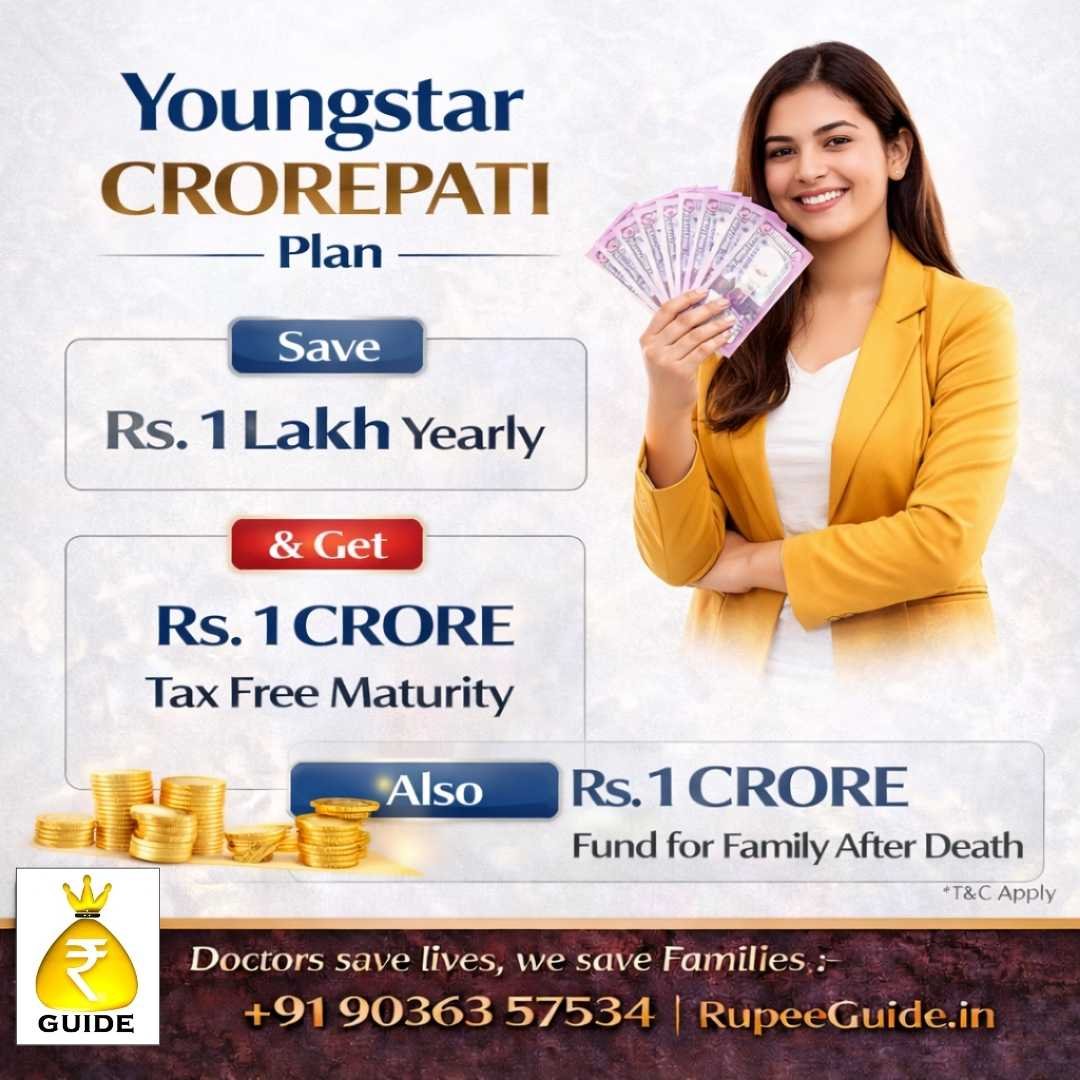 Youngstar Crorepati plan offering 1 Crore tax-free maturity and life cover. Consult the lic life insurance agent near me today.